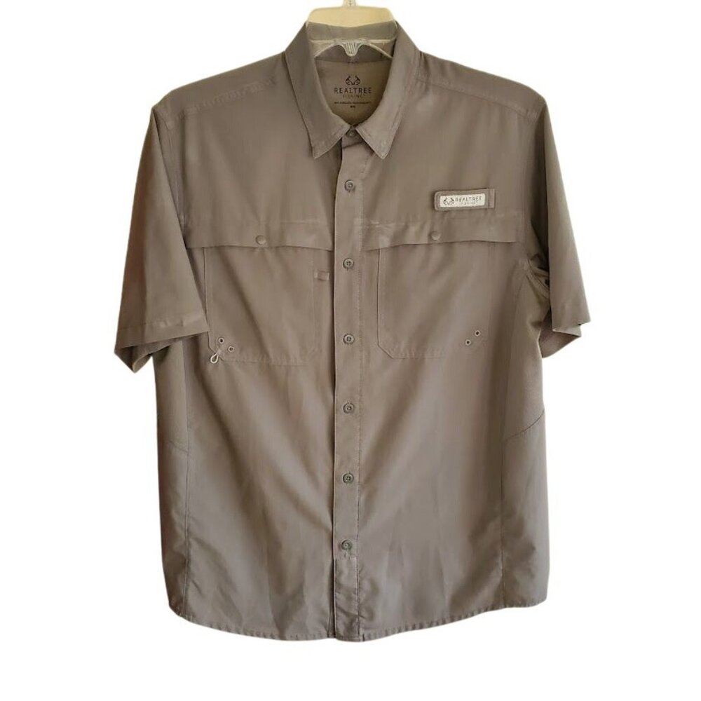 Realtree Fishing Shirt Men’s M | Gray Vented Short Sleeve Button Up Outdoor Gear